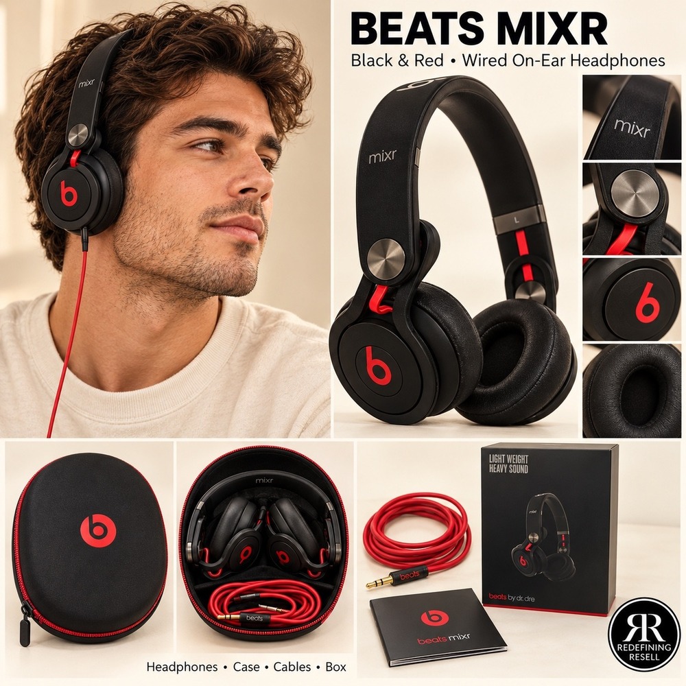 Beats by Dr Dre Mixr Wired On-Ear DJ Headphones Black Red with Case and Box